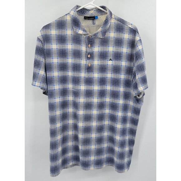 J Lindeberg Polo Shirt Mens XXL Blue Plaid - Picture 1 of 7